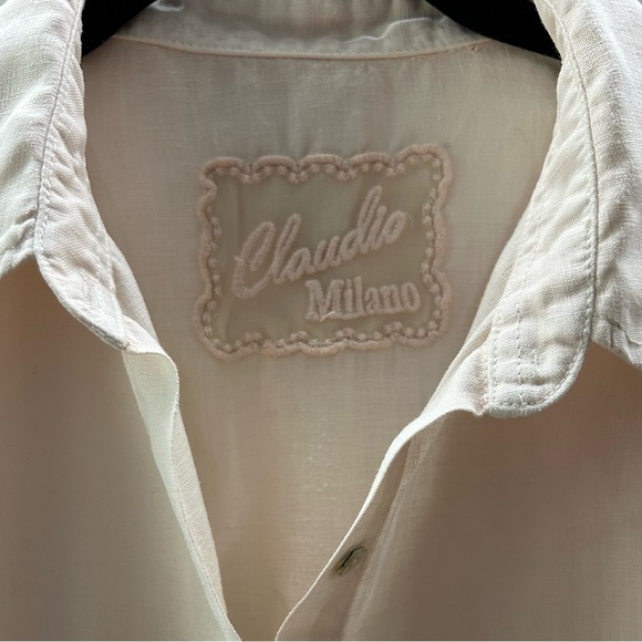 CLAUDIO MILANO Summer Linen Fitted Button Down Shirt Dress Light Peach Size M/L - Picture 11 of 12